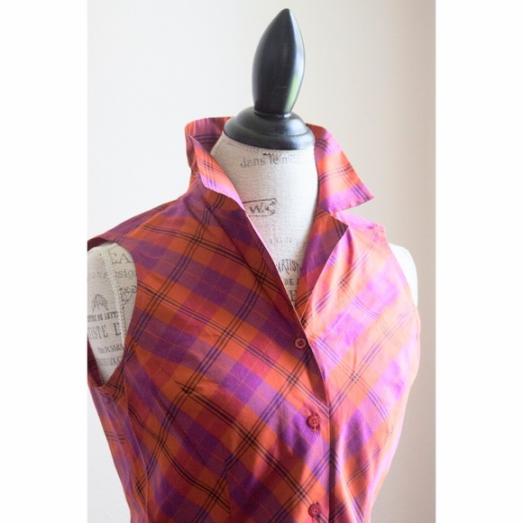 Vintage Orange & Magenta Plaid Top - Picture 3 of 5